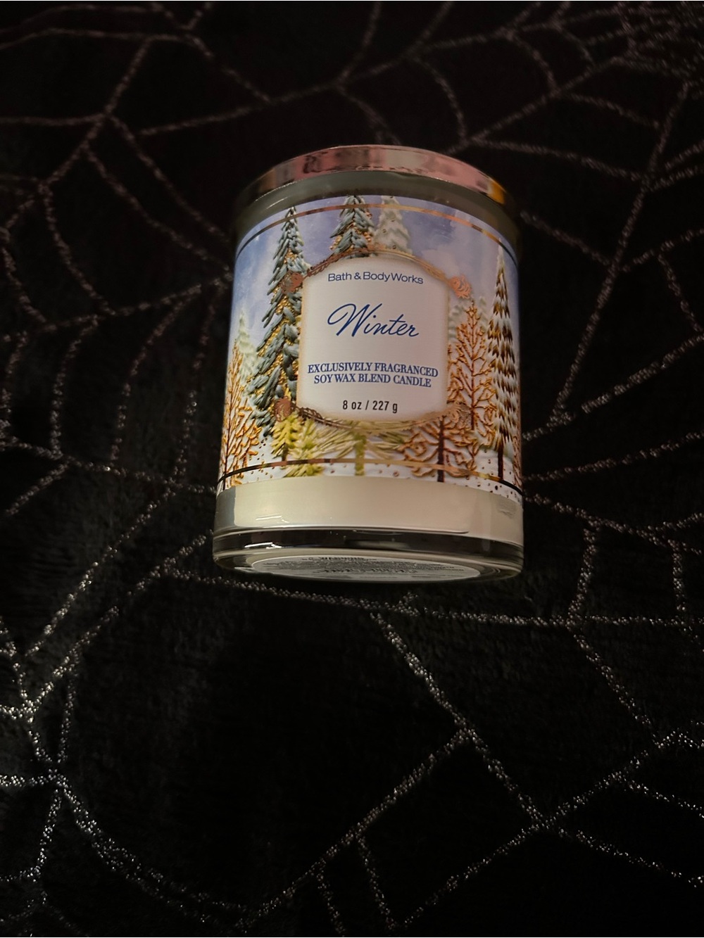 Bath & Body Works Winter Soy Blend Candle - White with Blue Label